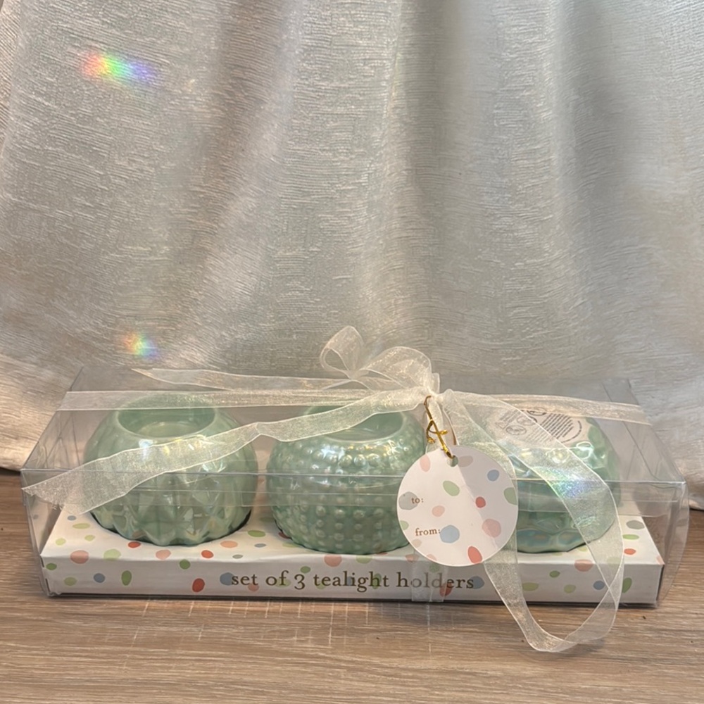 Set of 3 Green Tealight Holders